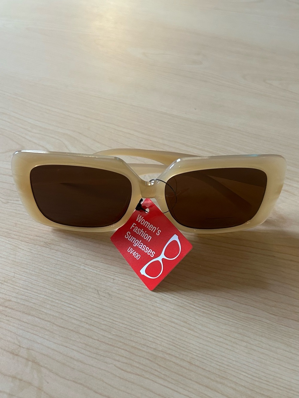 Women's Cream Rectangle Fashion Sunglasses with Brown Lenses